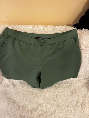 Studio Olive Green Women's Bike Shorts with Button Waist